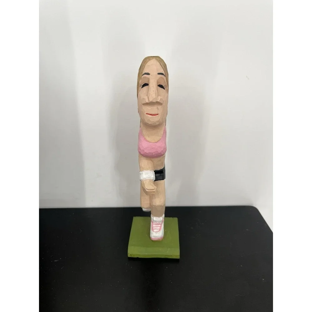 Jogger Female Peeper Eyeglass/Sunglass Holder Stand Hand Carve&Painted Wood